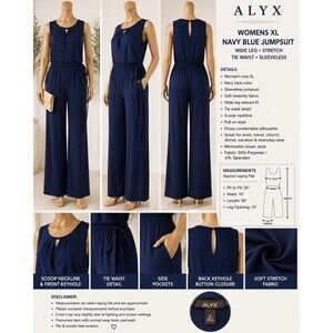 Alyx Womens XL Navy Blue Wrap-Style Sleeveless Stretchy Vneck Pant Jumpsuit Tie